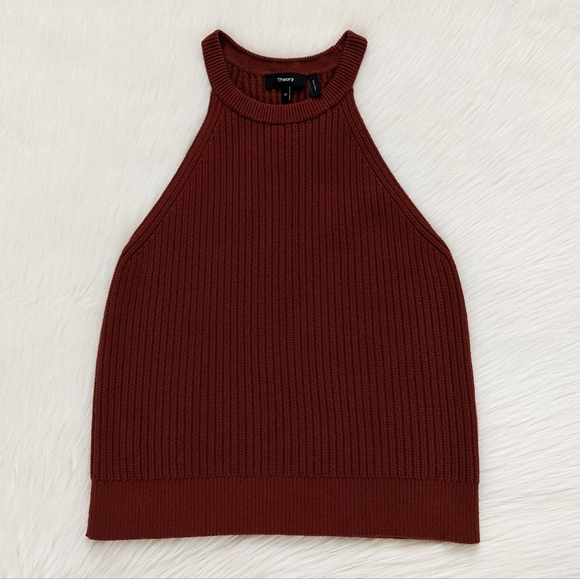 Theory Waxson Prosecco Ribbed Knit Sweater Tank | Burnt Paprika | Medium - Picture 7 of 14